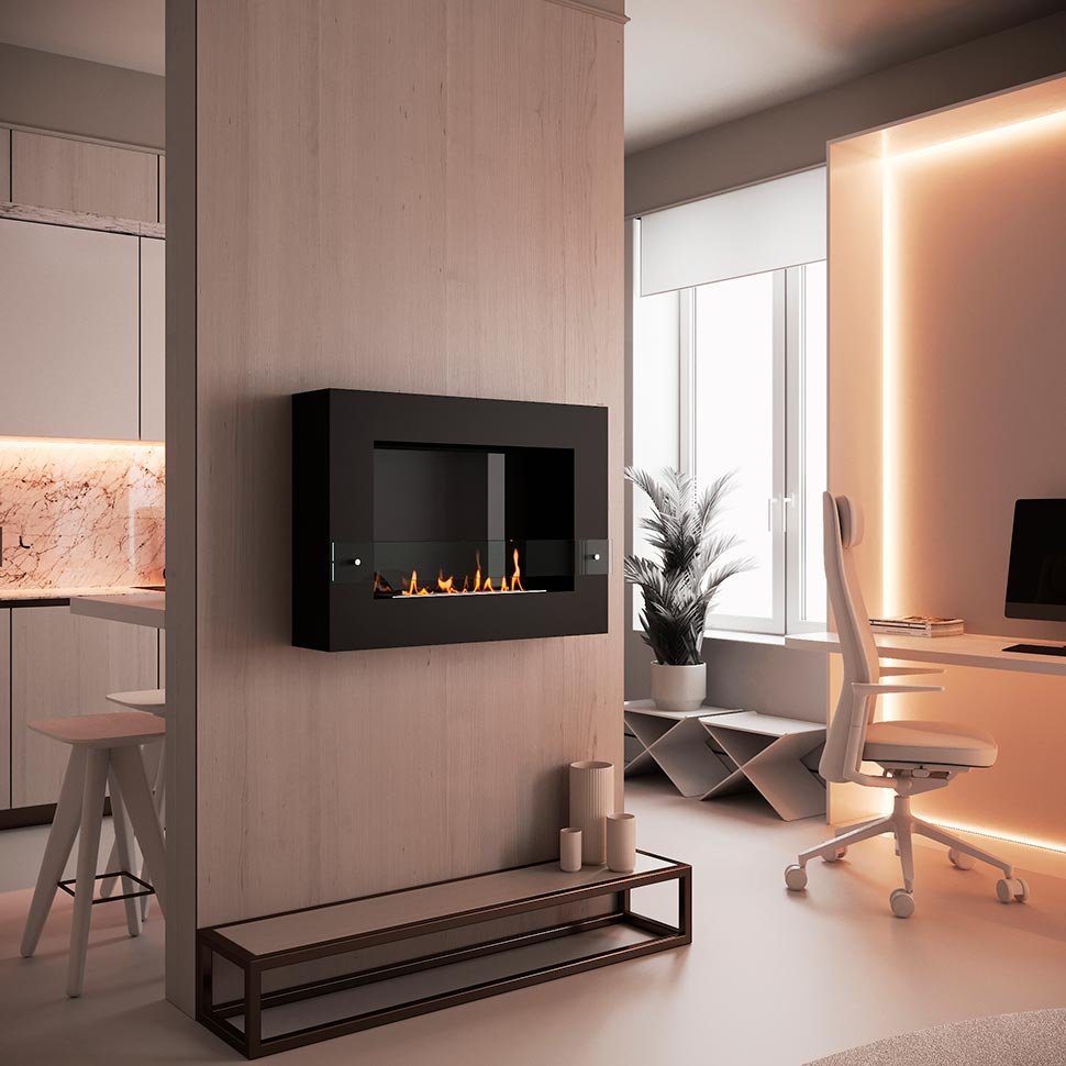 Биокамин SteelHeat WALL GRAND 900 черный, стемалит по цене 43 260 руб.