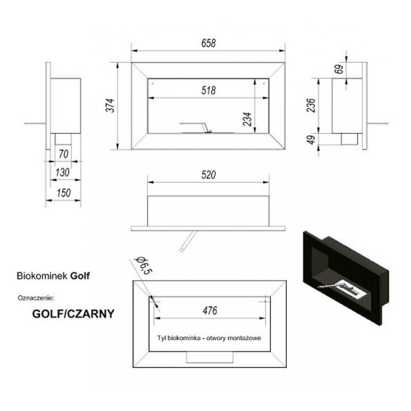 Биокамин Kratki GOLF HORIZONTAL по цене 132 руб.