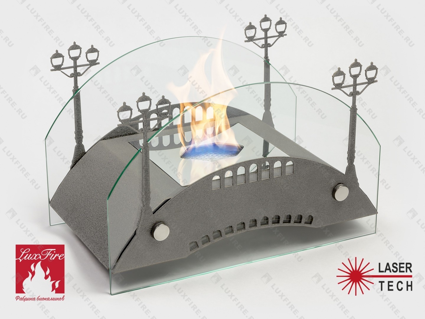 Настольный биокамин Lux Fire "Пушкинский мост" S (серебро)