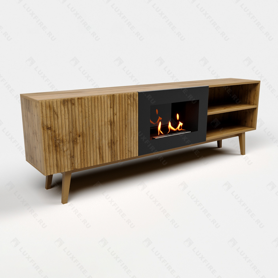 Тумба ТВ Lux Fire "Волга" напольная 1800, дуб вотан, с биокамином 600