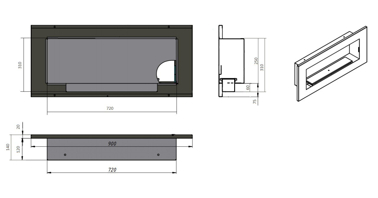 Биокамин Русский огонь "Премиум 900V" встраиваемый по цене 31 000 руб.