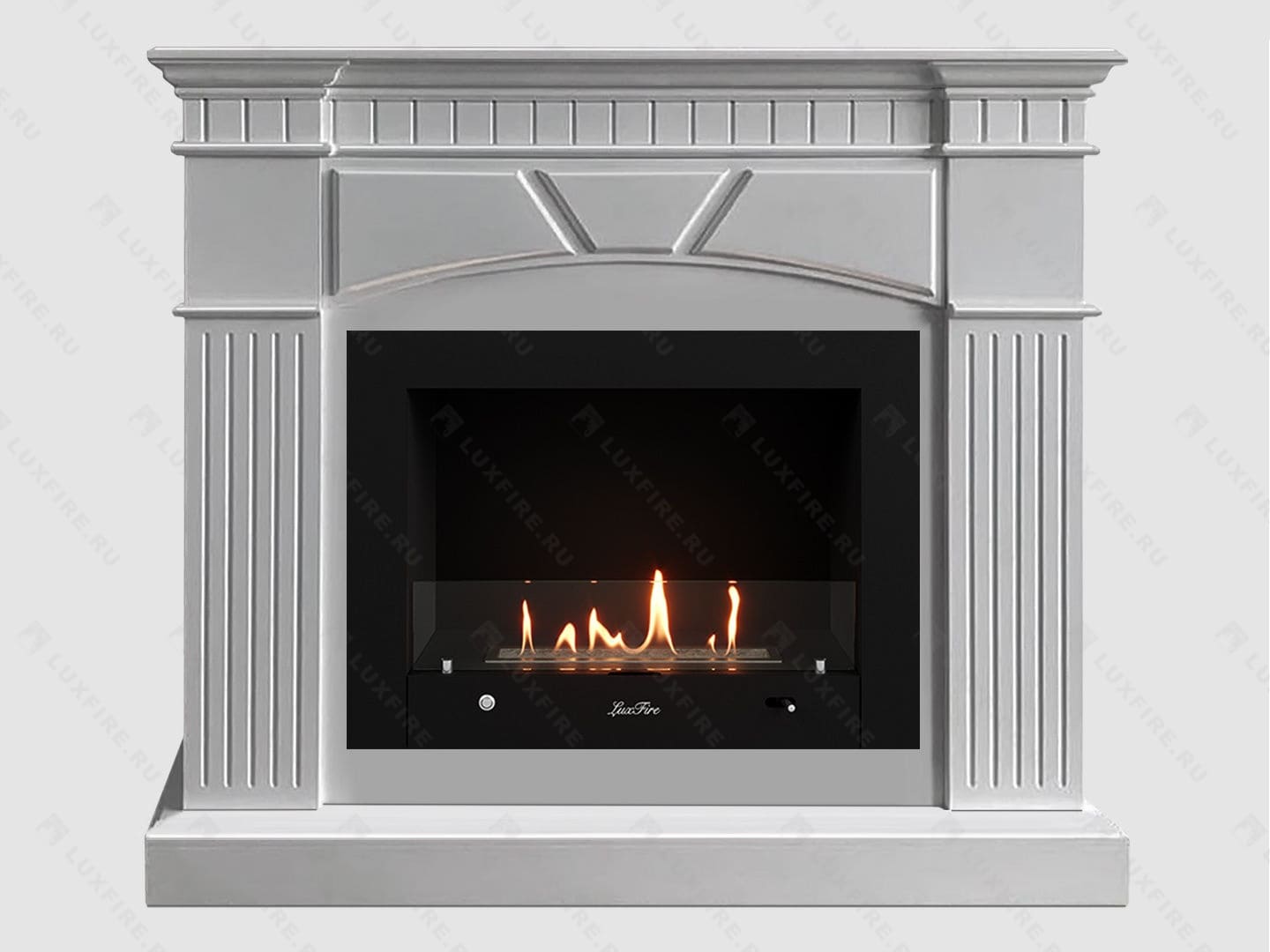 Каминный портал МДФ "Шервуд 1100" с биокамином Lux Fire "Фаер Бокс 3-25.5" (белый) по цене 88 500 руб.
